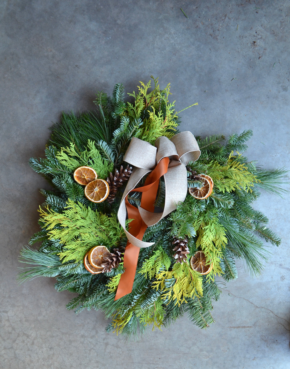 Shipped Wreath - Oranges + Pinecones