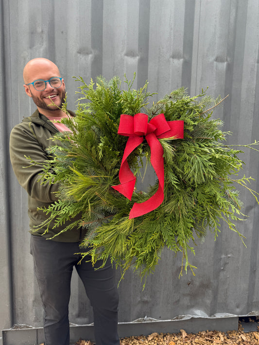 Wreath Classic Greens with Red Bow